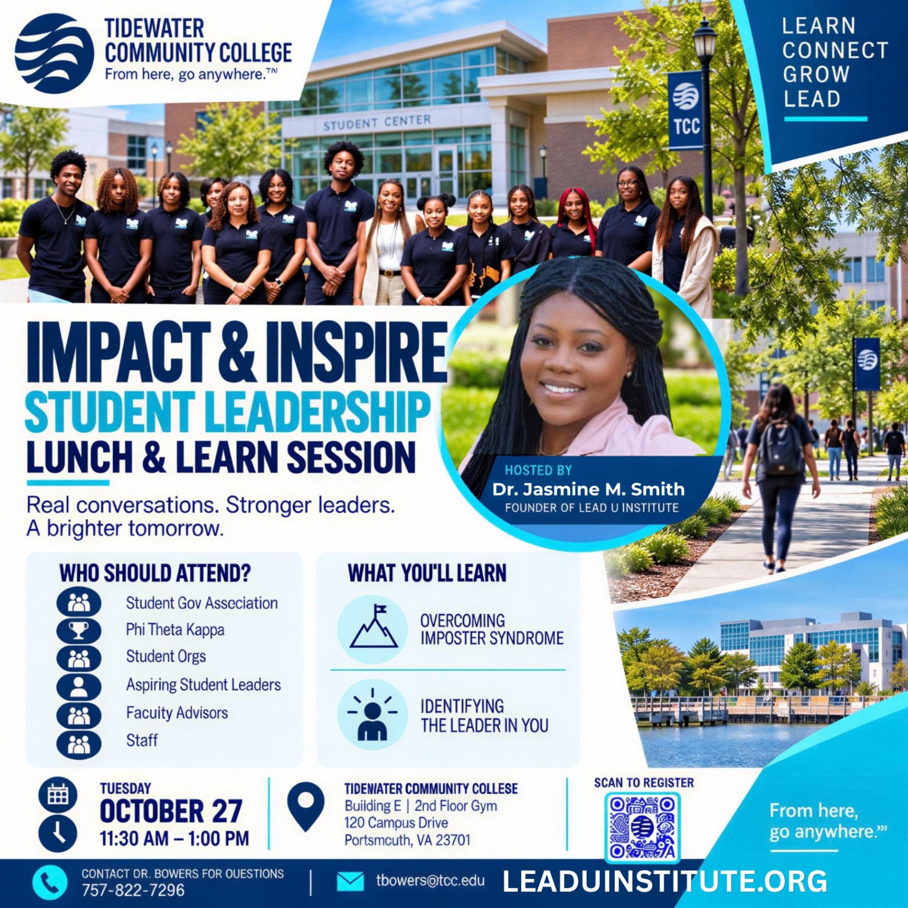 Impact & Inspire Student Leadership Lunch & Learn flyer at Tidewater Community College